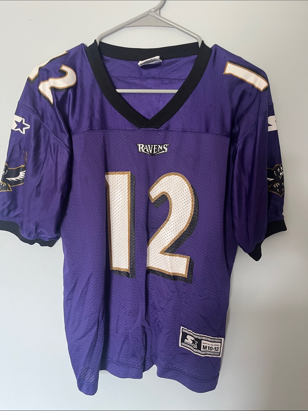 STARTER Purple Ravens Football Jersey with White and Gold Accents, Number 12